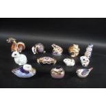 ROYAL CROWN DERBY ANIMAL PAPERWEIGHTS a mixed group including a crab (gold stopper), frog (silver