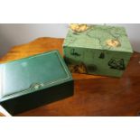 A GREEN LEATHER BOX FOR A ROLEX WRISTWATCH 15 20.5cm, together with an outer box for Rolex