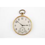 AN 18CT GOLD SLIM OPEN FACED POCKET WATCH the white enamel dial with Arabic numerals and