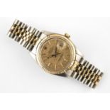 A GENTLEMAN'S STAINLESS STEEL AND GOLD OYSTER PERPETUAL DATEJUST WRISTWATCH BY ROLEX the textured
