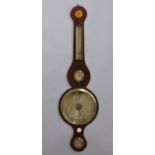 AN INLAID MAHOGANY WHEEL BAROMETER, with silvered dials and maker's mark for Giana, Shrewsbury,
