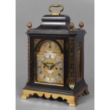 AN 18TH CENTURY EBONISED BRACKET CLOCK, the 5" dial with silvered chapter ring and gilded