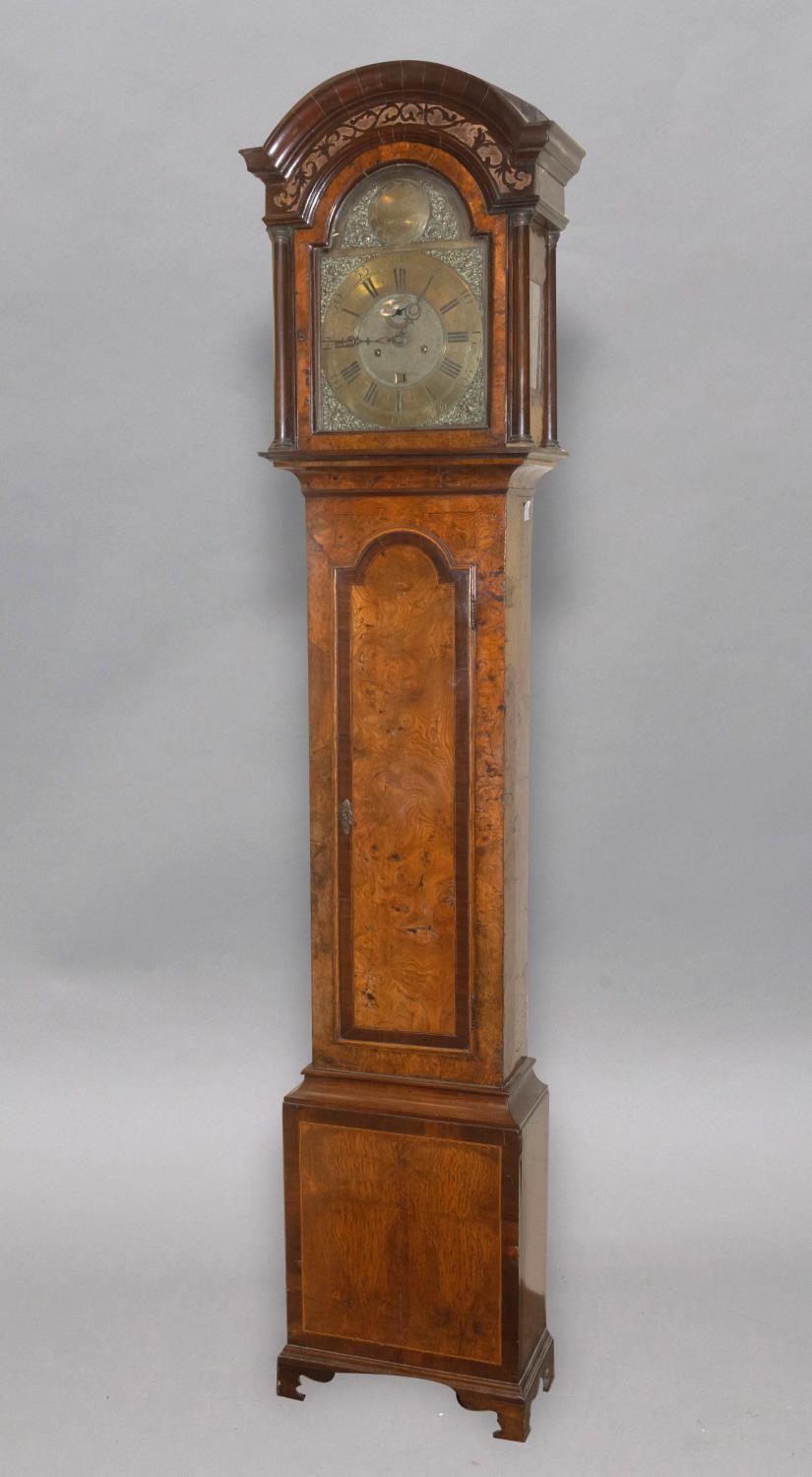 A SCOTTISH BURR ELM LONGCASE CLOCK BY SMITH OF DUNDEE, the brass dial with chapter ring and