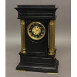 A VICTORIAN POLISHED SLATE AND BRASS MANTLE CLOCK, the 3 3/4" dial signed A&G Cairncross, with a