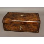 A VICTORIAN WALNUT AND MARQUETRY WRITING SLOPE, with a rectangular top with rounded front and back