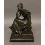 W.J MCLEAN, 'Reverie', a late 19th or early 20th century patinated bronze study of a seated woman in