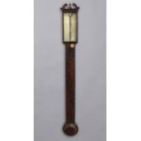 A STICK BAROMETER, in mahogany case with silvered plate signed Abraham, Optician, Bath, height 86cm