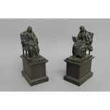 A FINE PAIR OF BRONZE SCULPTURES OF VOLTAIRE AND ROUSSEAU, 19th century French cast and patinated