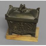 A 19TH CENTURY FRENCH NAPOLEONIC TOMB DESK STAND, of sarcophagus form with sloping sides, the lid