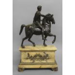 AFTER THE ANTIQUE; 19th century, a bronze study of Marcus Aurelius on horseback, modelled wearing