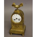 AN EARLY 19TH CENTURY GILT MANTEL CLOCK, the 3" dial signed Le Roy Br. de Madame, A Paris, on a