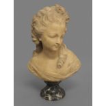 AFTER JEAN-ANTOINE HOUDON (1741-1828), a terracotta bust of Marie Antoinette, on a marble socle