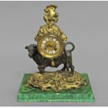 A FRENCH LOUIS XV STYLE MANTLE CLOCK, 19th century, the movement in a drum shaped case beneath a