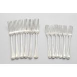 A SET OF SIX GEORGE III OLD ENGLISH PATTERN TABLE FORKS by John Kerschner, London 1809 and a set