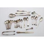 A MIXED LOT:- A set of six George III bright-cut tea spoons by George Gray, London 1793, a pair of