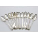INNER TEMPLE:- A set of twelve early 'George III dessert spoons, Old English pattern with shoulders,
