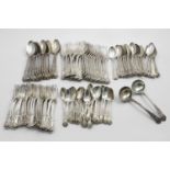 A WILLIAM IV / EARLY VICTORIAN CANTEEN OF QUEEN'S PATTERN FLATWARE (with Oystershell heel) to