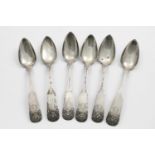 A SET OF SIX EARLY 19TH CENTURY NORTH AMERICAN TEA SPOONS Fiddle pattern with a basket of flowers