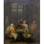 FOLLOWER OF ADRIAEN VAN OSTADE (1610-1685) FIGURES AT A TABLE IN A TAVERN Oil on canvas 36 x