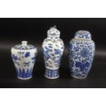 CHINESE BLUE & WHITE JAR & COVER a late 19thc baluster shaped jar, painted with a four claw Dragon