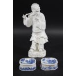 PAIR OF CHINESE EXPORT SALTS 18thc, the tops painted with a building within a landscape scene and