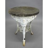 VICTORIAN CAST IRON GARDEN TABLE - W G GRACE a cast iron table with depictions of W G Grace on the