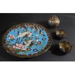 JAPANESE CLOISONNE PLATE the plate decorated with stork's, flowers and foliage, 24cms diameter. Also