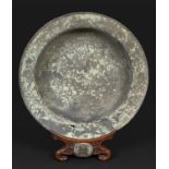 CHINESE BRONZE DISH - HAN DYNASTY a large Han Dynasty bronze dish with a flared rim, 45cms diameter.