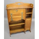 ARTS & CRAFTS OAK BUREAU a large oak bureau with stylised brass hinges and handle, with a fitted