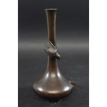 JAPANESE SIGNED BRONZE VASE Meiji period, with a long slender neck and bulbous body, and with