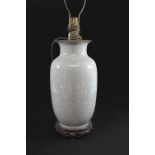 CHINESE CRACKLE GLAZE VASE/LAMP probably late 19thc, a large crackle glaze vase with light fitting