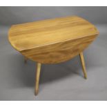 ERCOL DINING TABLE & CHAIRS a light elm and beech drop flap table (112cms long, 123cms across