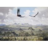 •JOHN CYRIL HARRISON (1898-1985) EAGLES SOARING, AFRICA Signed, watercolour and pencil 32.5 x