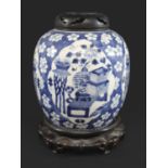 LARGE CHINESE BLUE & WHITE PORCELAIN GINGER JAR a large late 19thc jar painted with panels of