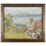 OLUF WOLD-TORNE (1867-1919) GIRL SEATED BY A LAKE Signed, oil on canvas 59 x 70.5cm. Provenance: