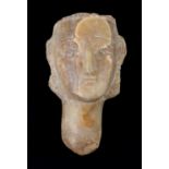 CARVED ALABASTER HEAD - ANTIQUITY possibly South Arabian 2nd century BC-2nd century AD, a carved