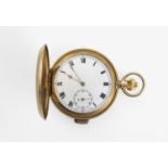 A GOLD PLATED FULL HUNTING CASED QUARTER REPEATER POCKET WATCH the white enamel dial with Roman