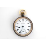 A GUNMETAL OPEN FACED POCKET WATCH the white enamel dial signed J. Smith & Son, Nottingham, with