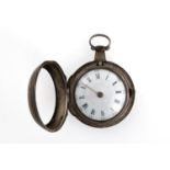 AN 18TH CENTURY SILVER PAIR CASED POCKET WATCH the white enamel dial with Roman numerals, the case