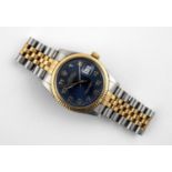 A GENTLEMAN'S STAINLESS STEEL AND GOLD OYSTER PERPETUAL DATEJUST WRISTWATCH BY ROLEX the signed blue