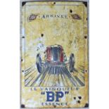 A BP ADVERTISING SIGN. With French text, some damage, colour discoloration, a rusting rear as