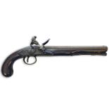 A 20 BORE FLINTLOCK DUELLING PISTOL BY JOHN BASS. With a 25.5cm octagonal barrel with leaf
