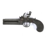 A CONTINENTAL FLINTLOCK DOUBLE BARRELED PISTOL. A continental double over and under barreled