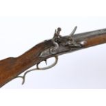 A CONTINENTAL FLINTLOCK RIFLE. A continental rifle with an 84cm barrel tapering from octagonal to