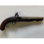 A 19TH CENTURY FLINTLOCK PISTOL SIGNED FIELD. With a 20cm tapering barrel with three proof marks and