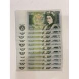 A CONSECUTIVE SET OF ELEVEN ONE POUND NOTES. A consecutive run of eleven series 'D' Pictorial