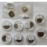 A MIXED COLLECTION OF TEN HAMMERED SILVER PENNIES. A small collection of hammered silver pennies