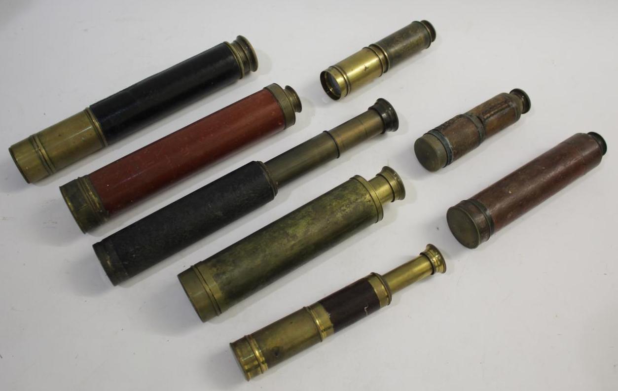 POCKET TELESCOPES including a 3 drawer pocket telescope by Dolland, a single drawer brass 25x pocket