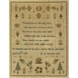 MEMORIAL SAMPLER - K A PARSONS, 1843 a sampler embroidered with a religious verse and also In