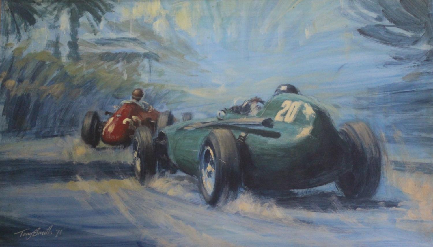 •TONY SMITH SYRACUSE GRAND PRIX, 1955 Signed and dated 71, oil on board 37 x 63.5cm.